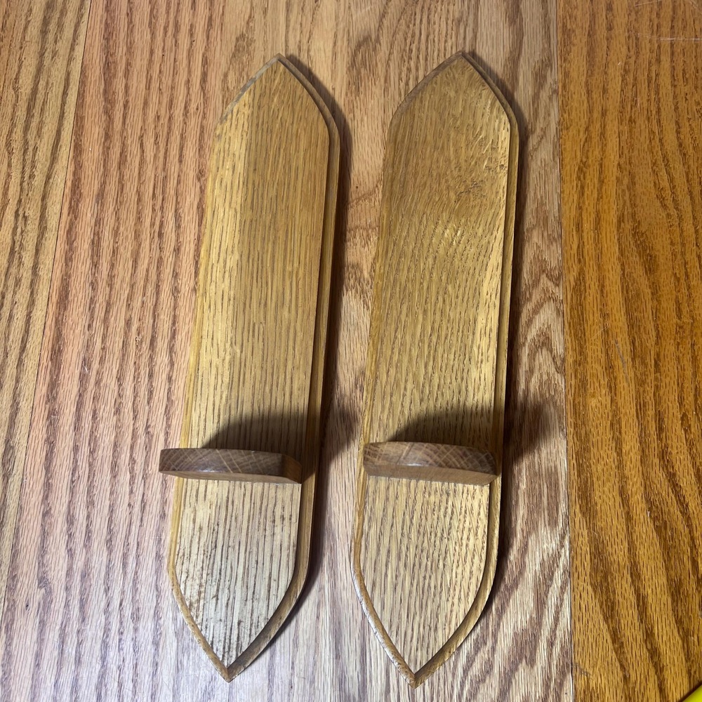 Vintage Oak Wall Display Shelves Pair Mini Floating Display Rustic Farmhouse - Picture 7 of 8